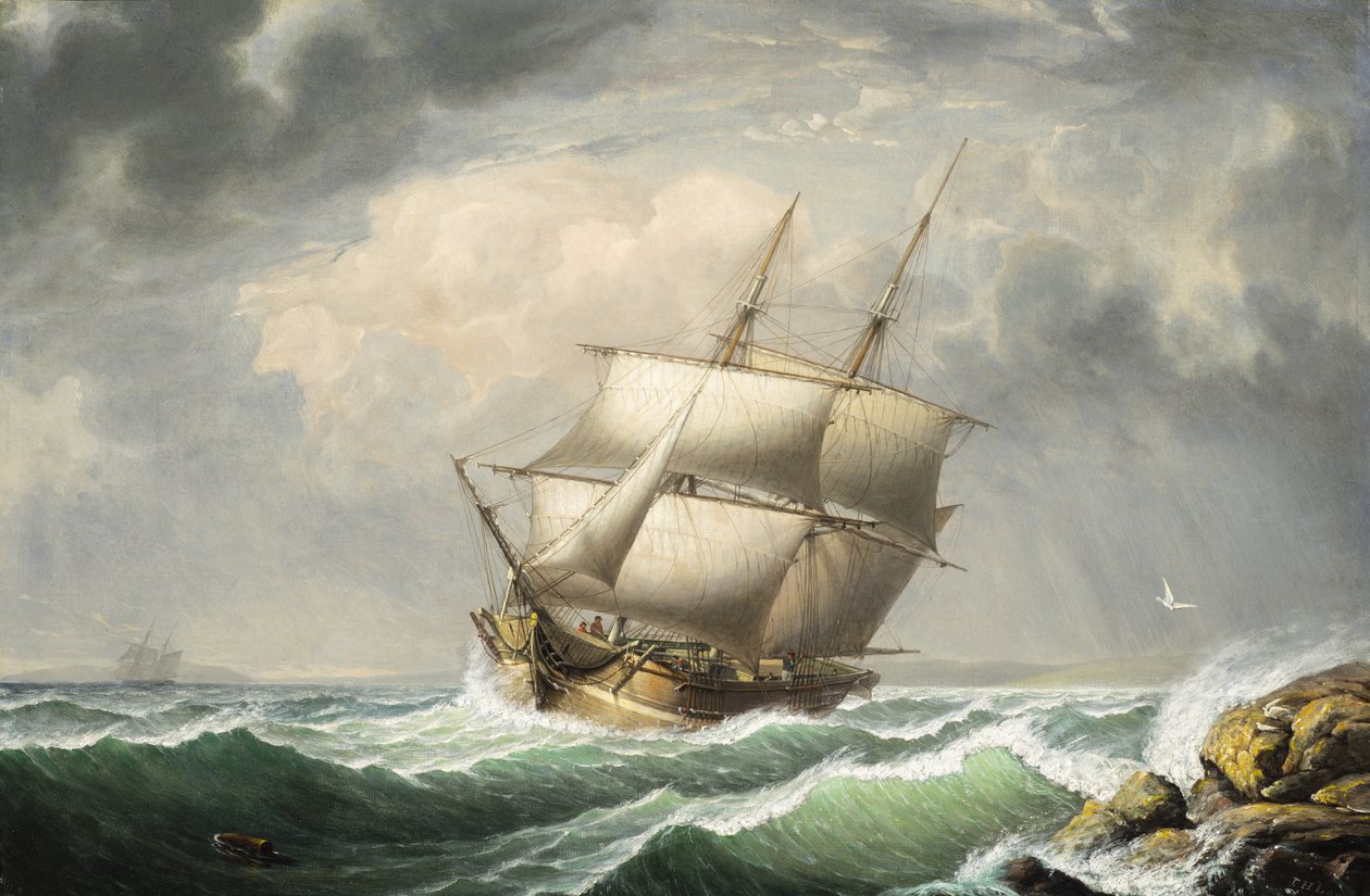 Brigg utenfor kysten av Maine av Fitz Henry Lane