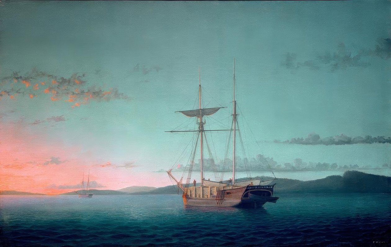 Lumber Schooners at Evening on Penobscot Bay av Fitz Henry Lane