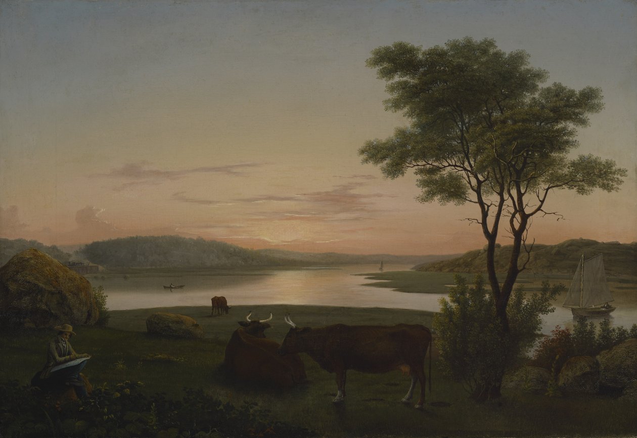 New England Inlet with Self-Portrait, 1848 av Fitz Henry Lane