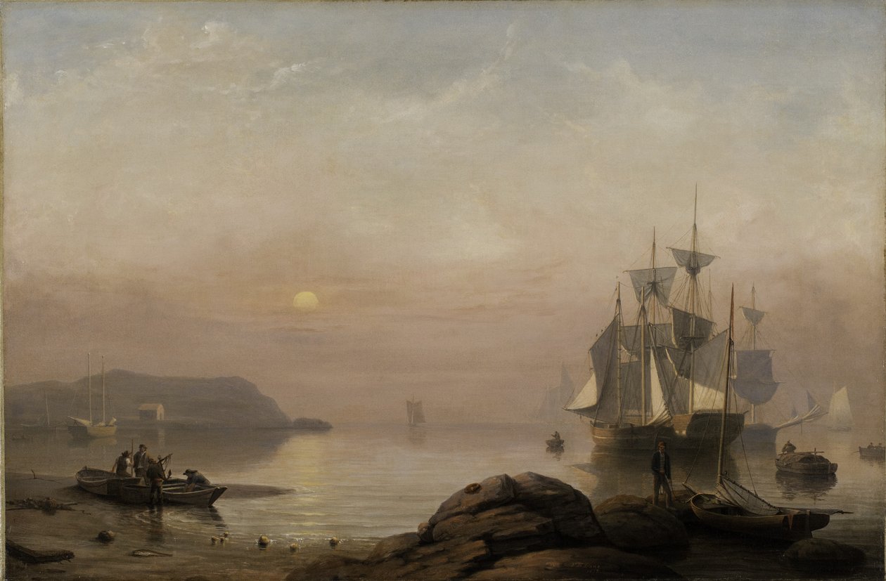 Soloppgang gjennom tåke, 1852 av Fitz Henry Lane