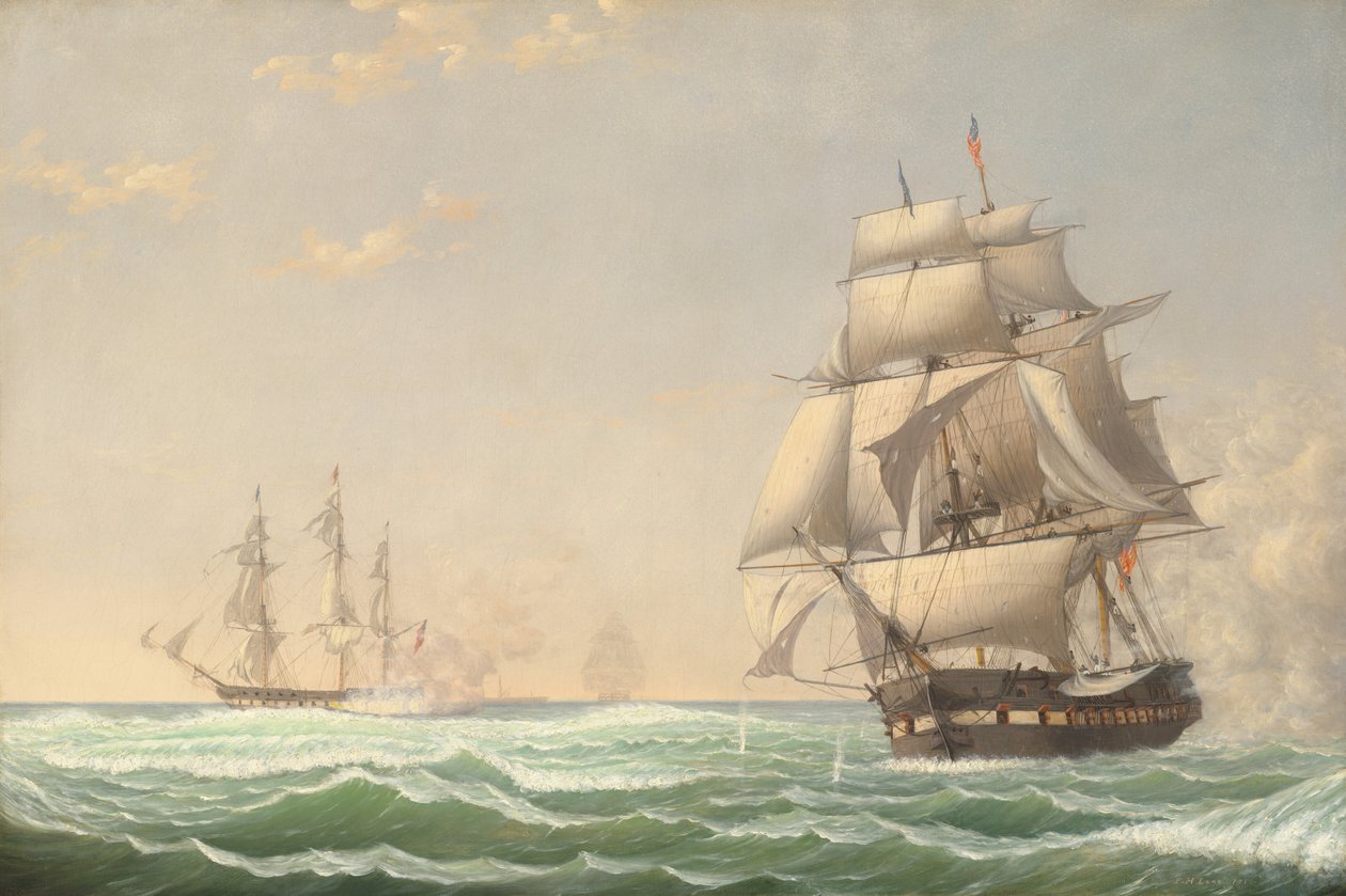 USAs fregattpresident engasjerer den britiske skvadronen, 1815, 1850. av Fitz Hugh Lane