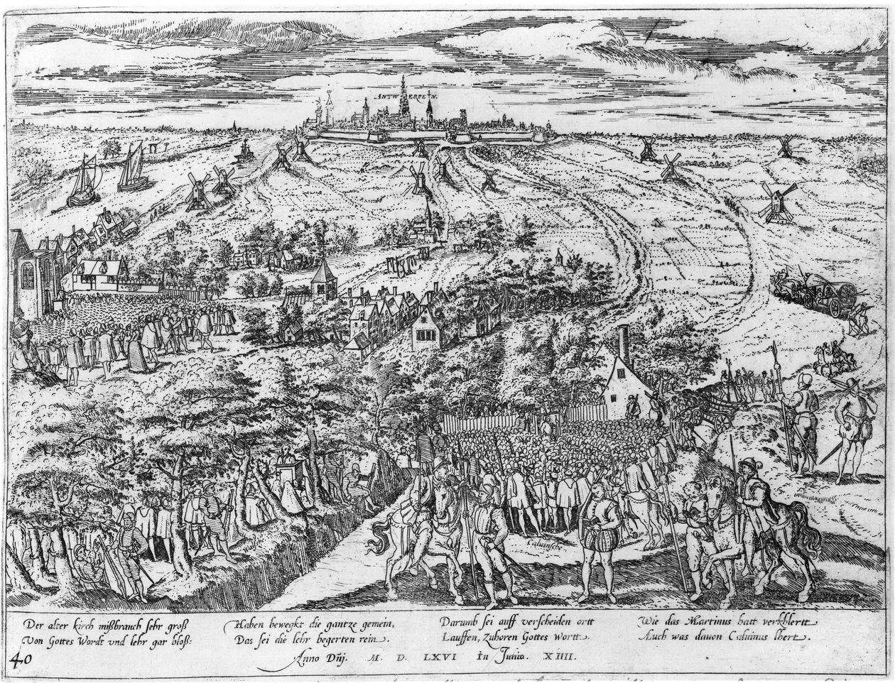 Protestanter møtes i det fri rundt Antwerpen, 1576 av Flemish School