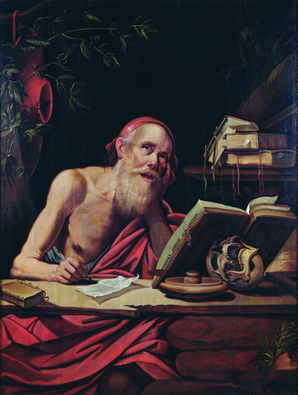 St. Jerome (olje på tre) av Flemish School