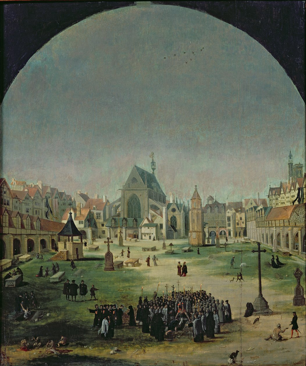 De uskyldiges kirkegård og massegraven under Francois I av Flemish School
