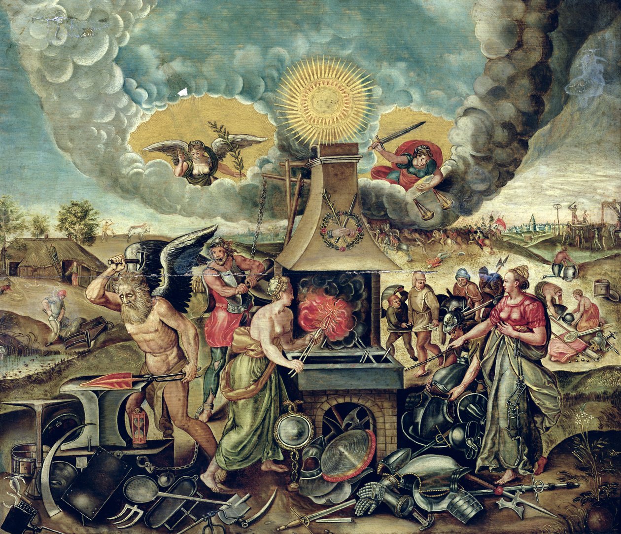 The Forges of Vulcan with Time gjør våpen til verktøy av Flemish School
