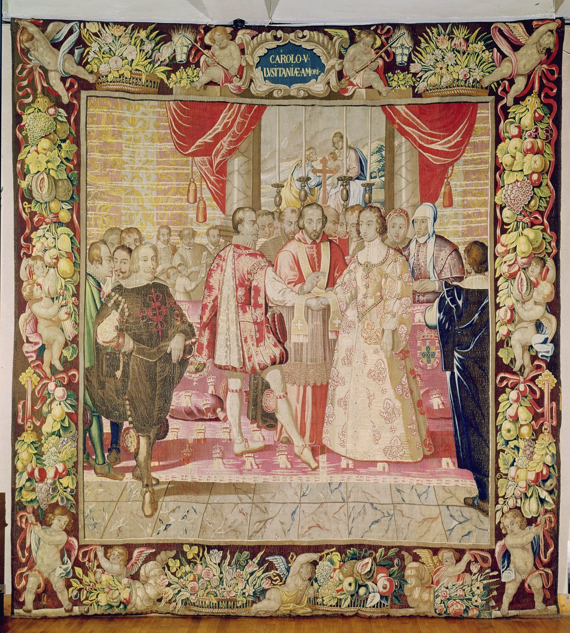 Teppet til Charles V som viser ekteskapet til Charles V med Isabella av Portugal i 1526, Brugge, ca. 1630-40 (teppe) av Flemish School