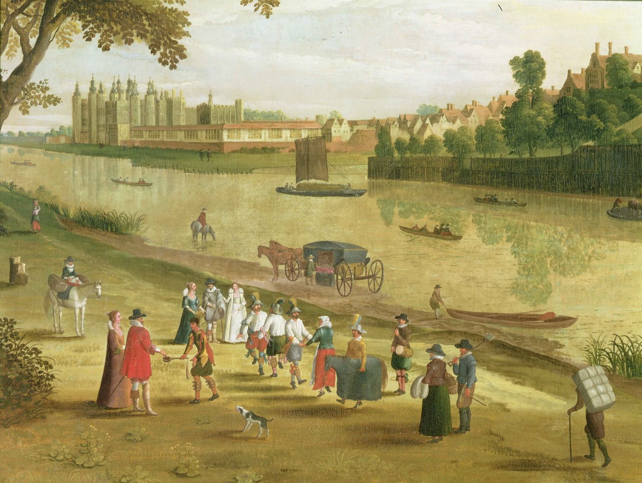 Themsen ved Richmond, med det gamle kongelige palasset, ca. 1620 (detalj) (se også 65997) av Flemish School