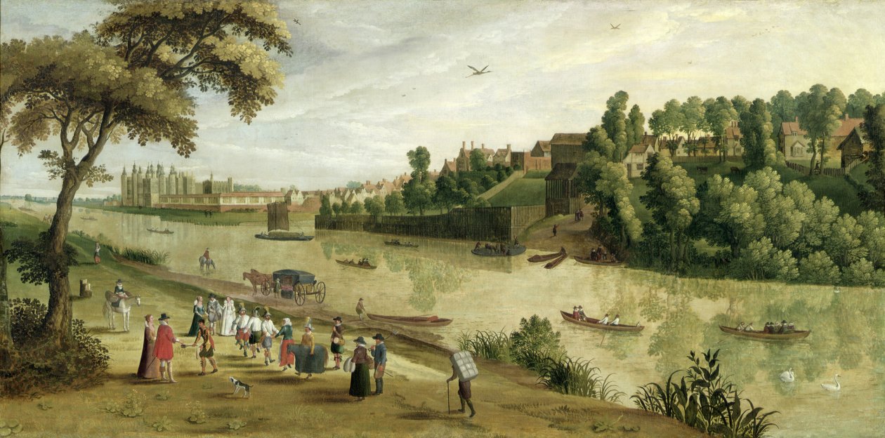 Themsen ved Richmond, med det gamle kongelige palasset, ca. 1620 av Flemish School