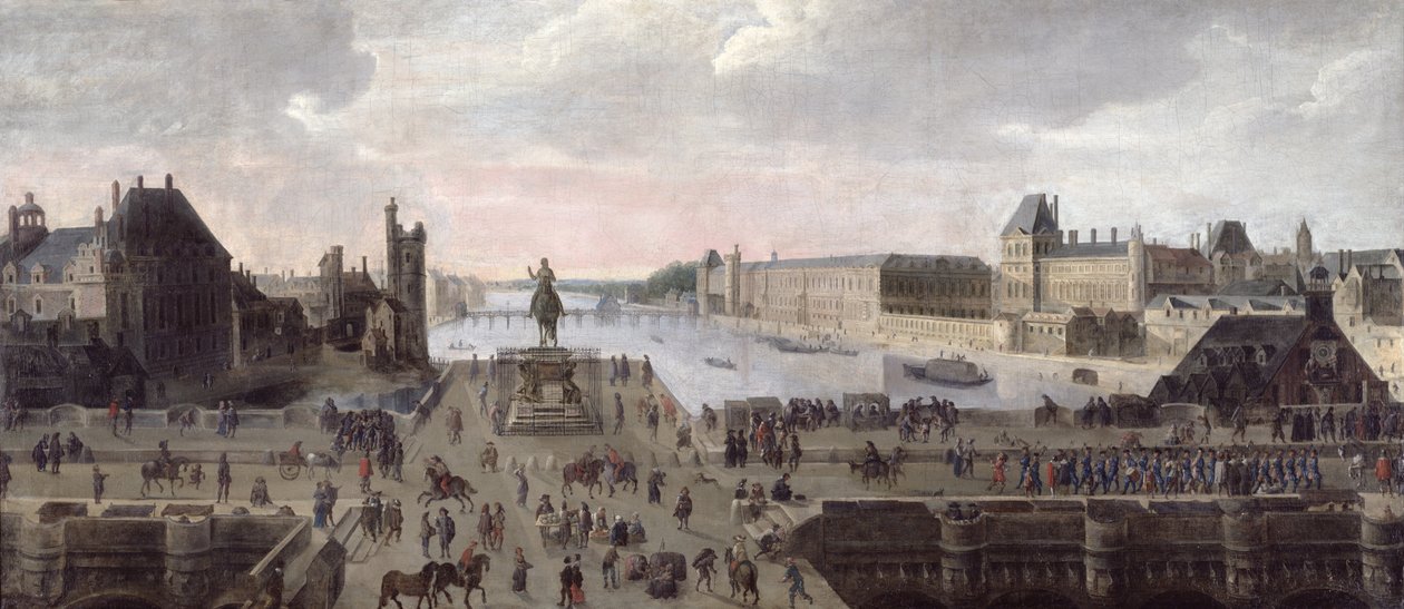 Utsikt over Pont-Neuf og elven Seinen ser nedstrøms, ca. 1633 av Flemish School