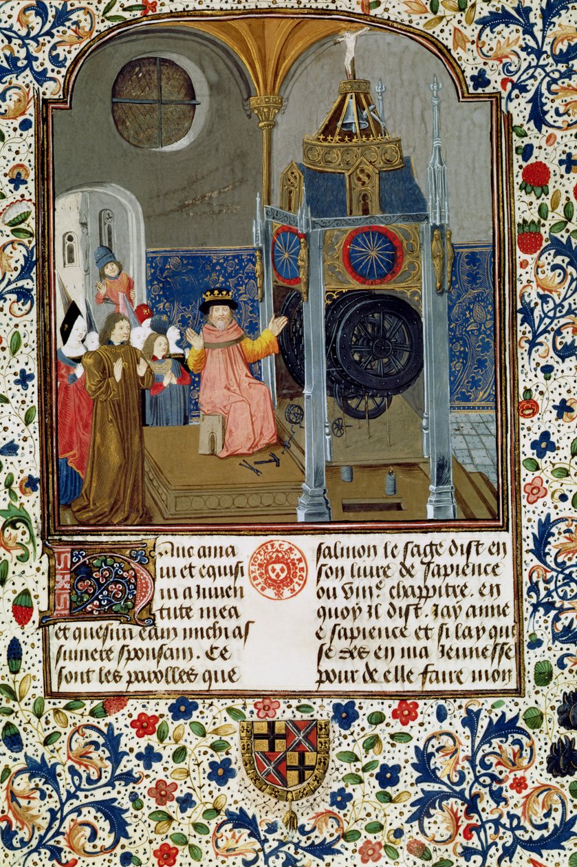 2095 Fr. 455 f.9 Husholdningen som beundrer mesterens sjeldne klokke fra en avhandling om moral, midten av 1400-tallet av Flemish School