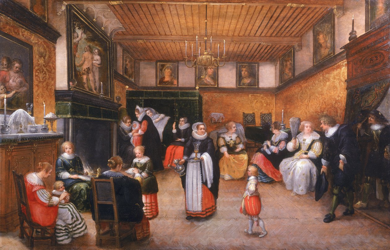 Et dåpsfest, 1629 av Flemish School
