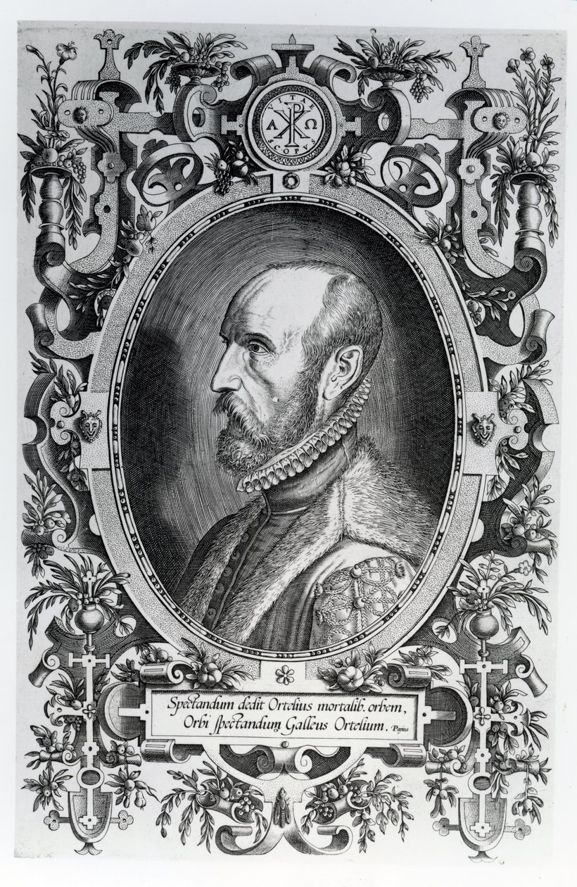 Abraham Ortelius, frontispice til hans World Theatre, 1579 av Flemish School