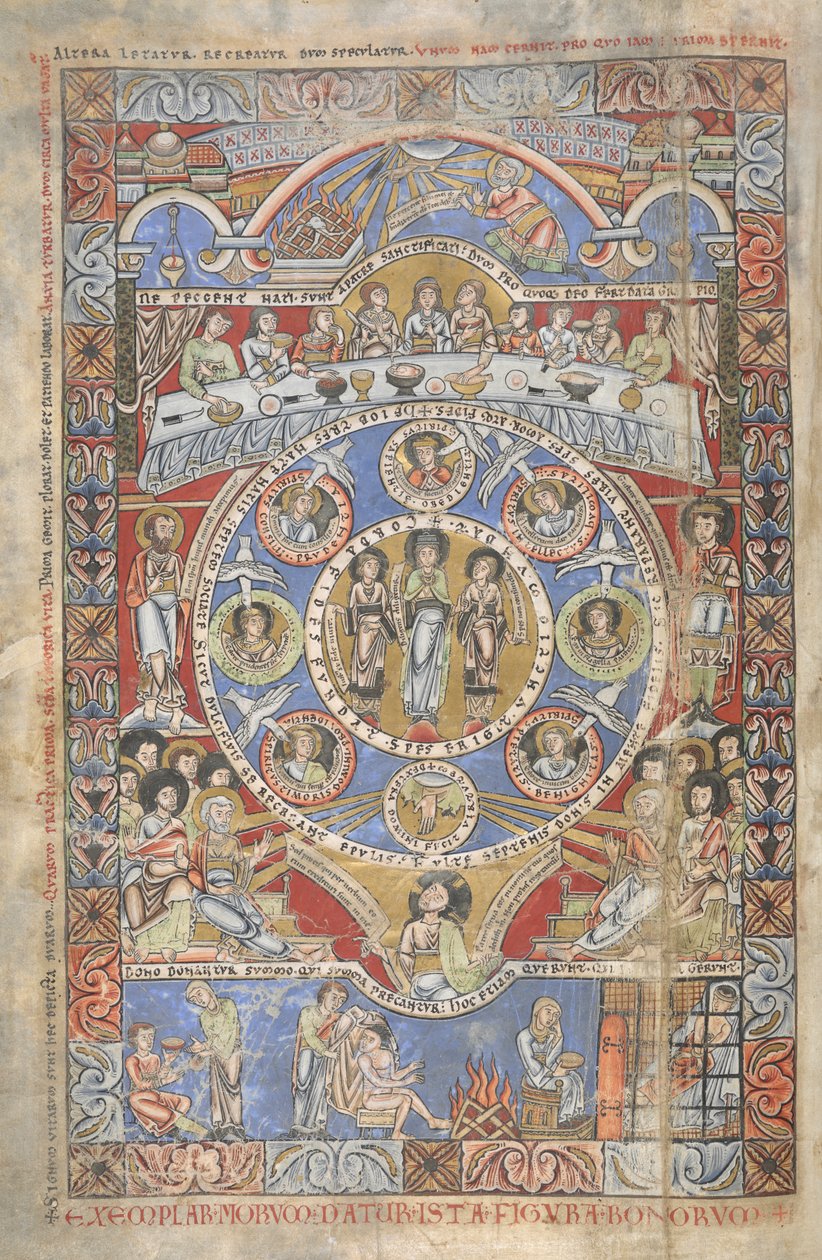 Legge til. 17738, f.3v Eksegese av åpningsversene i Jobs bok, illustrasjon fra 