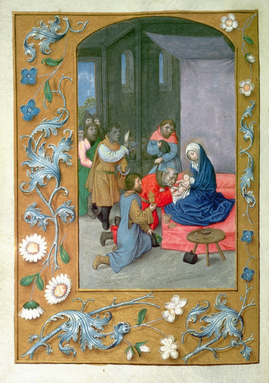 Legg til 54782 f.119v Adoration of the Child, fra Hastings Hours, c.1475-83 (vellum) av Flemish School