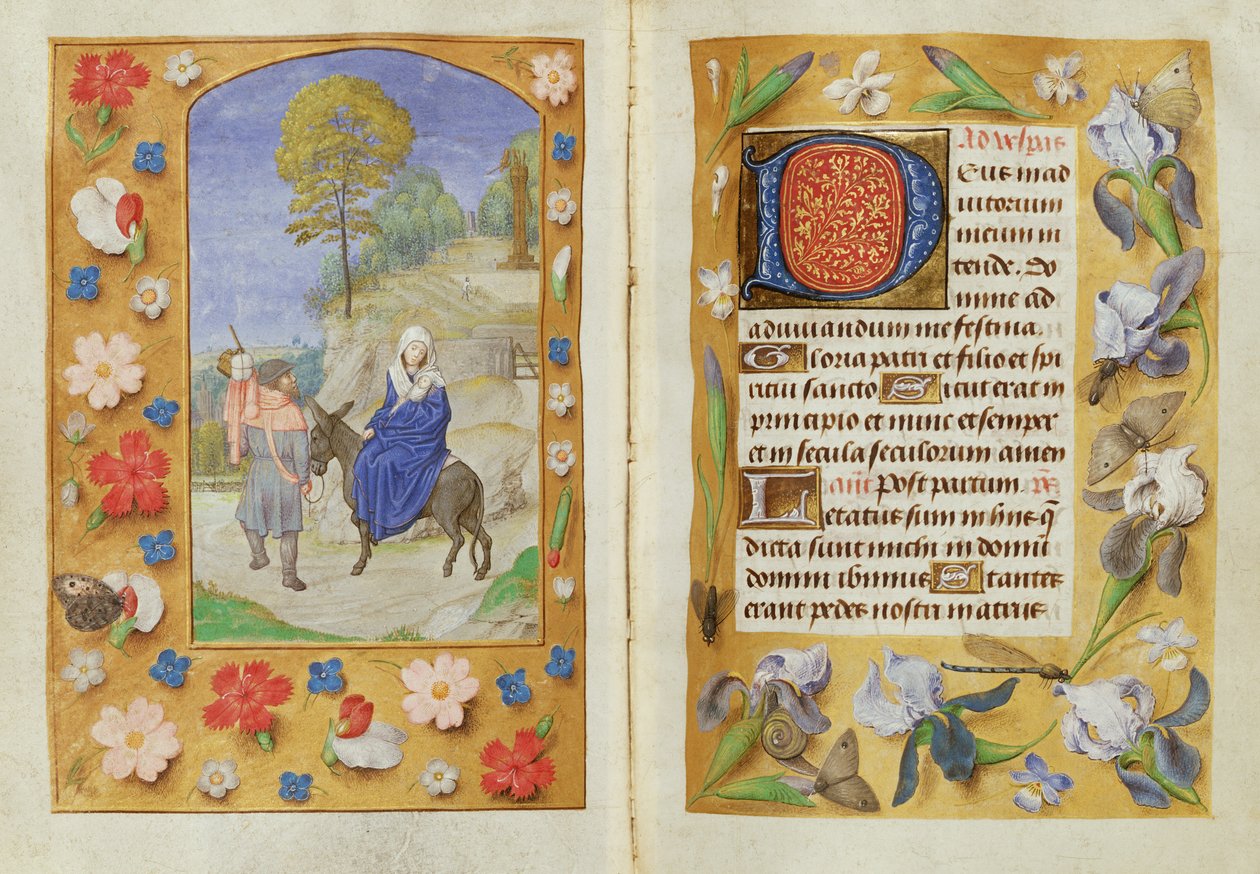 Legg til 54782 f.131v-132 The Flight into Egypt, from the Hastings Hours, c.1475-83 (vellum) av Flemish School