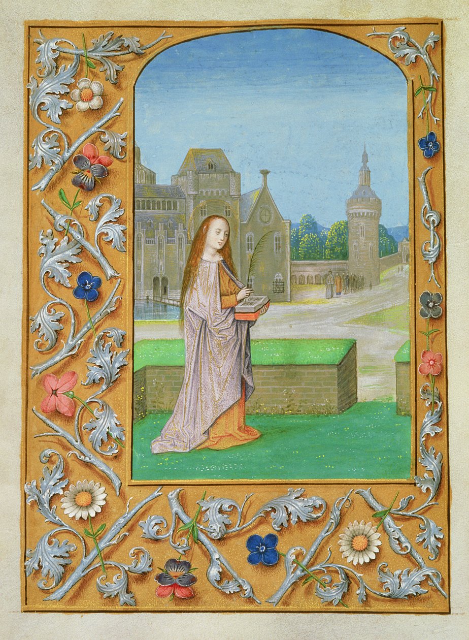 Legg til 54782 f.70v St. Barbara, fra Hastings Hours, ca. 1475-83 (vellum) av Flemish School