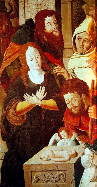 Tilbedelse av hyrdene, detalj av en triptyk, ca. 1530 av Flemish School