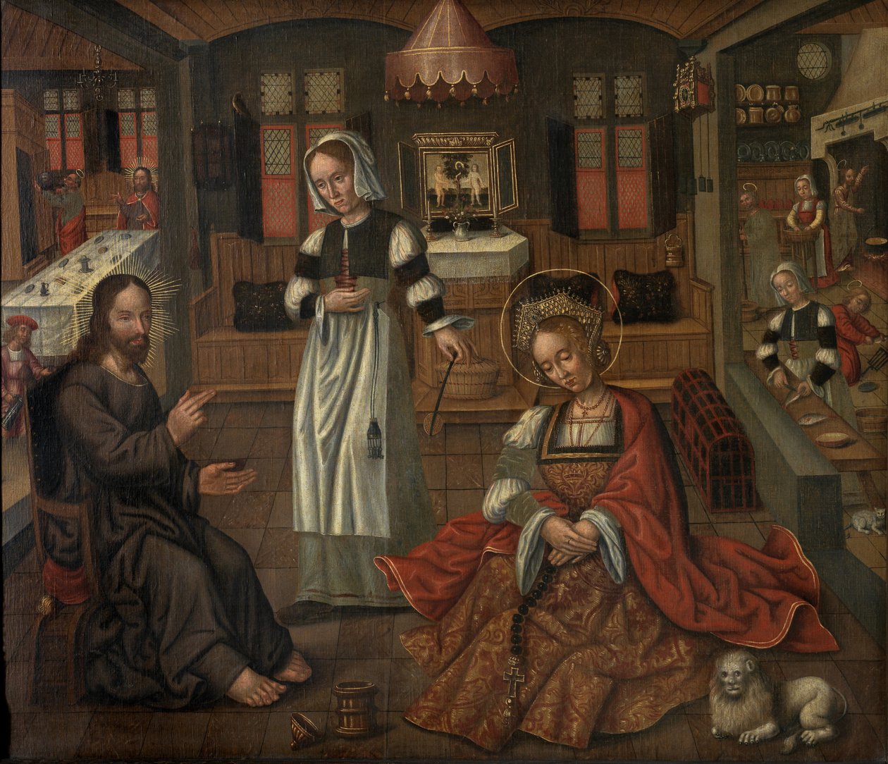 Kristus i Betania i huset til Martha og Maria (olje på panel) av Flemish School