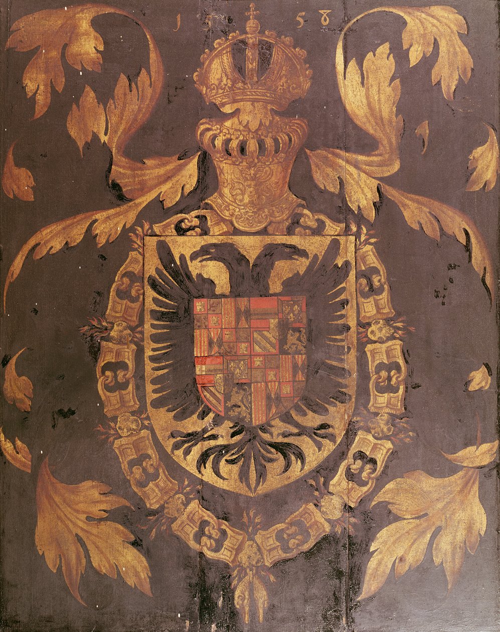 Våpenskjold til Charles V, den hellige romerske keiser, 1558 (olje på panel av Flemish School