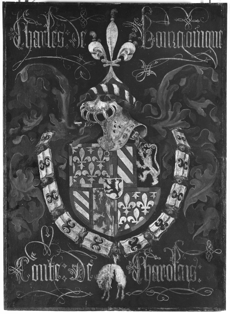 Våpenskjold til Charles de Bourgogne (1433-77) greve av Charolais, 3. kapittel av Order of the Golden Fleece, Dijon, 1433 av Flemish School