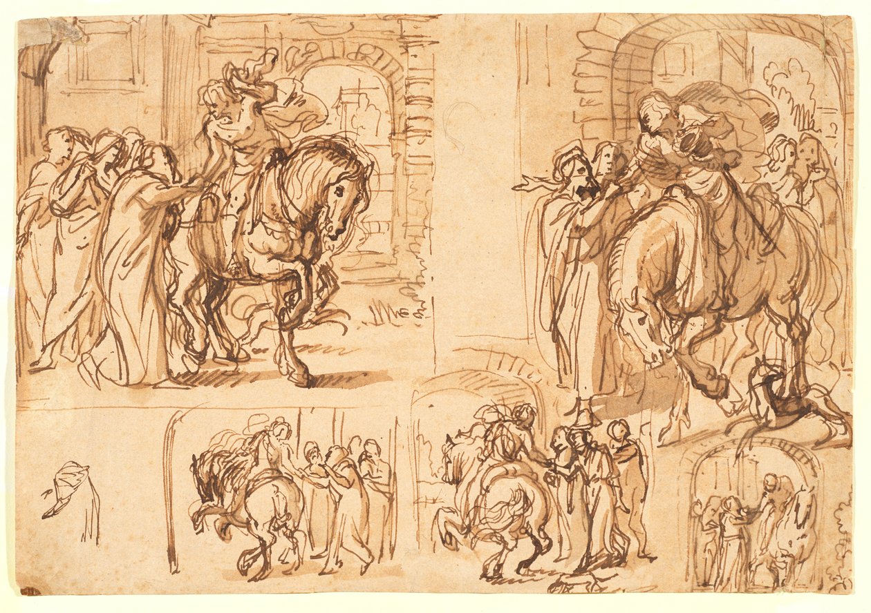 Komposisjonsstudier for #39;The departure of the prodigal son#39; av Flemish School