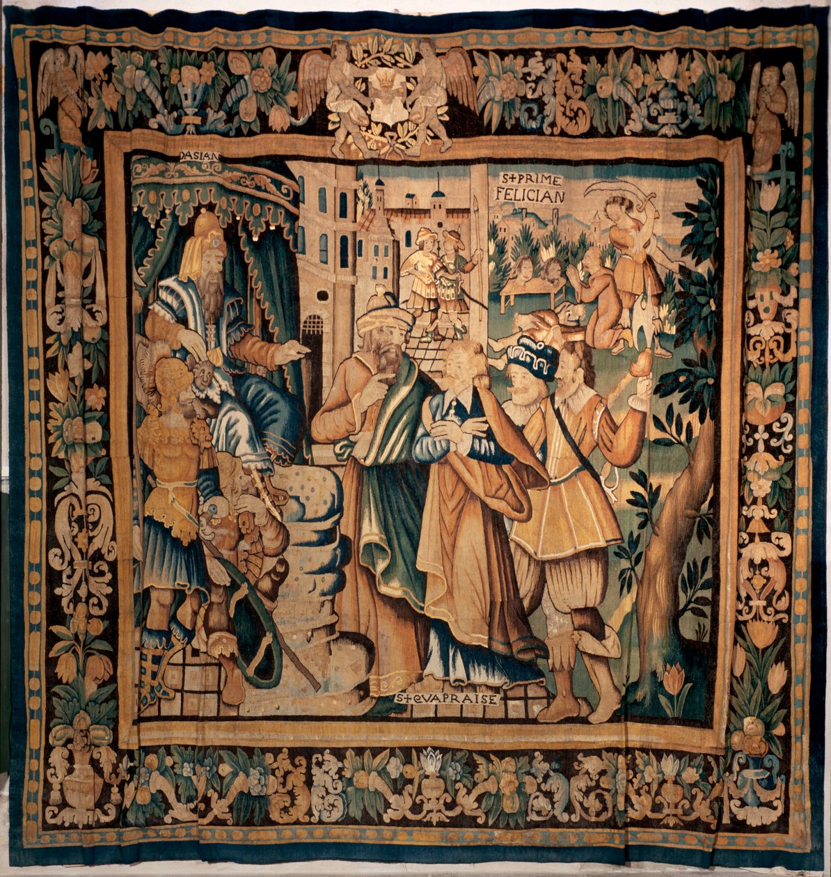 Conques museums skattkammer (Le Trésor de Conques). flamsk billedvev. Historien om Sainte Foy (?). Tekster: DASIAN, S+PRIME, S+eVAPRAISE. Det 16. århundre (?). av Flemish School