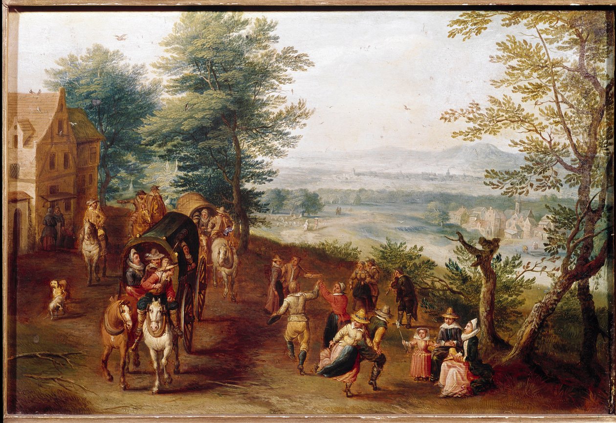 Country dance Village party scene. Maleri av den flamske skolen. Lisboa fra 1600-tallet, Museo di Arte Antica av Flemish School