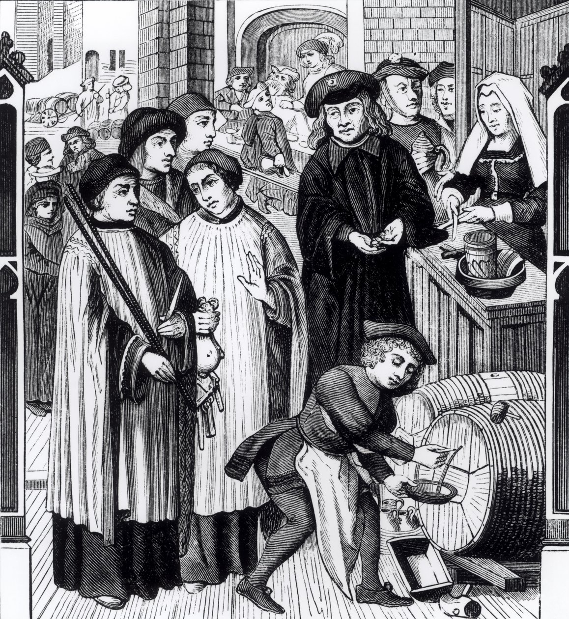 Dues on Wines, gitt til kapittelet i Tournai av kong Chilperic, etter et vindu i katedralen i Tournai av Flemish School