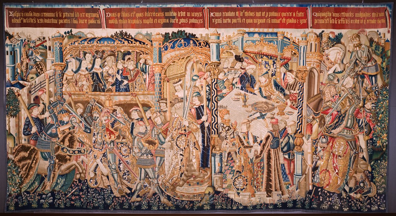 flamsk billedvev. Serie The History of Thebe (De geschiedenis van Thebe-La Historia de Tebas): Tidio and Polyneses (Tideus en Polineikes, Tidio y Polyneces). ca 1490-1500. av Flemish School