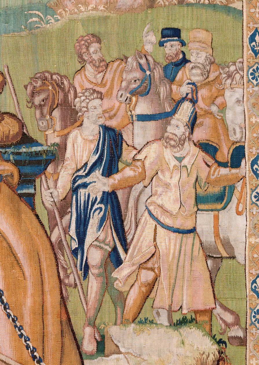 flamsk billedvev. Alexander blir tilbudt en krone (Alexander tilbys en krone). Atelier i Oudenaarde. 384x316 cm. Inv (83024)-5 / 00009. 1600-tallet. av Flemish School