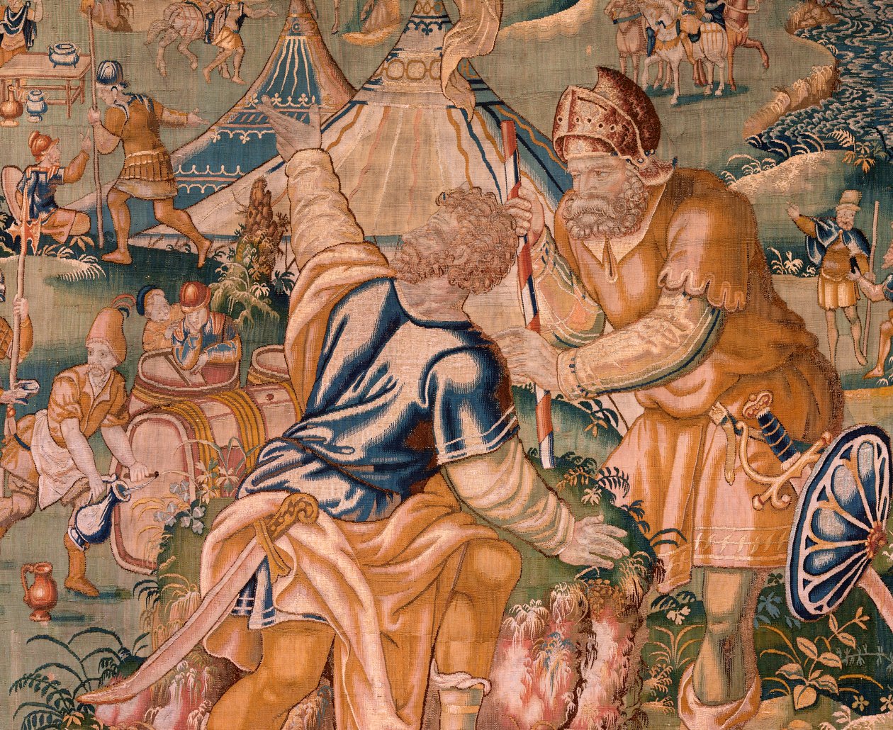 flamsk billedvev. Militærleir nær elven Granikos. Atelier i Oudenaarde. 377x393 cm. Inv 83104-9 /00011. 17. århundre. av Flemish School