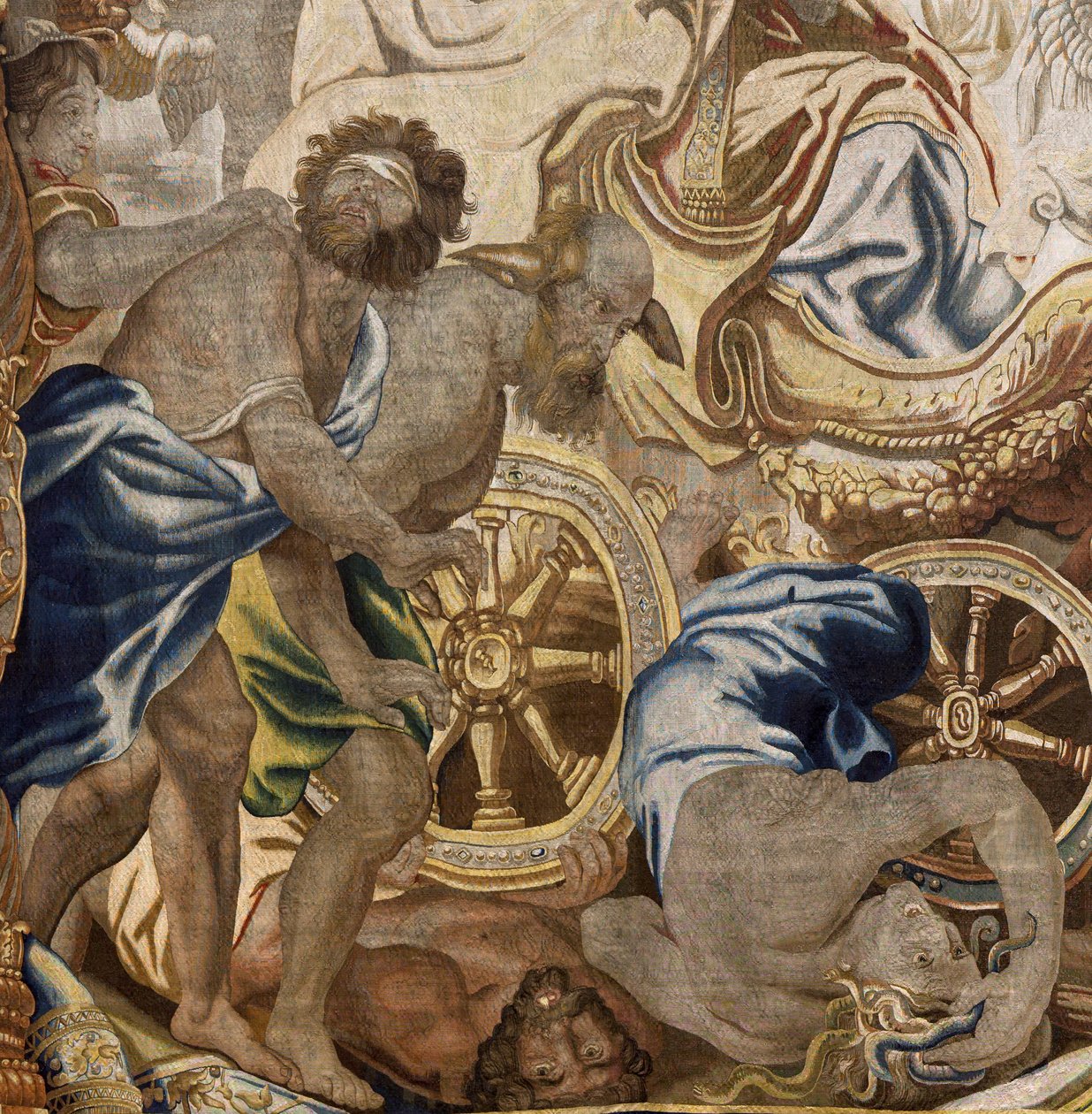 flamsk billedvev. Serien eukaristiens apoteose. Kirkens triumf (Triunfo de la Iglesia). Model Cartoon kopiert fra en original av Rubens. Brussel produksjon. Produsert av Frans van den Hecke. Midten av 1600-tallet. Stoff Silke og ull, 7/8 varp av Flemish School