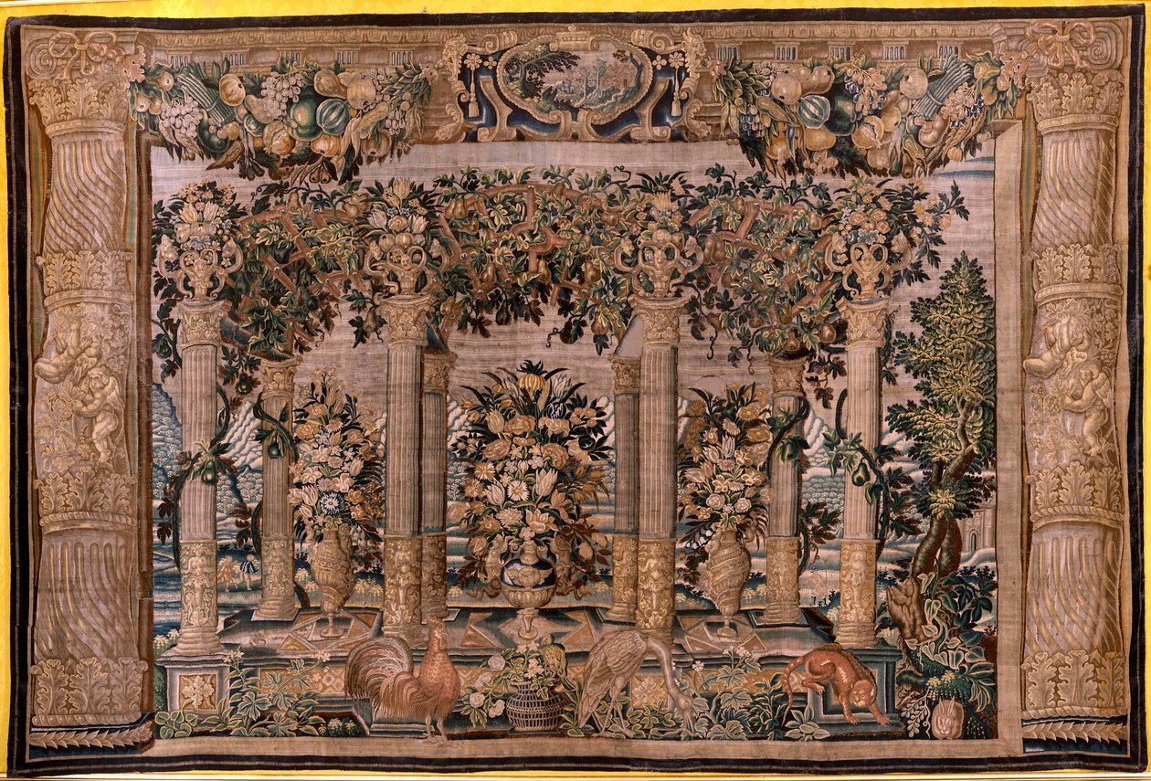 flamsk billedvev. Series Galleries with animals or Galleries of espaliers (Galleries with animals or Galleries of espaliers 10). Andre i serien. Silke og ull. 17. århundre. av Flemish School