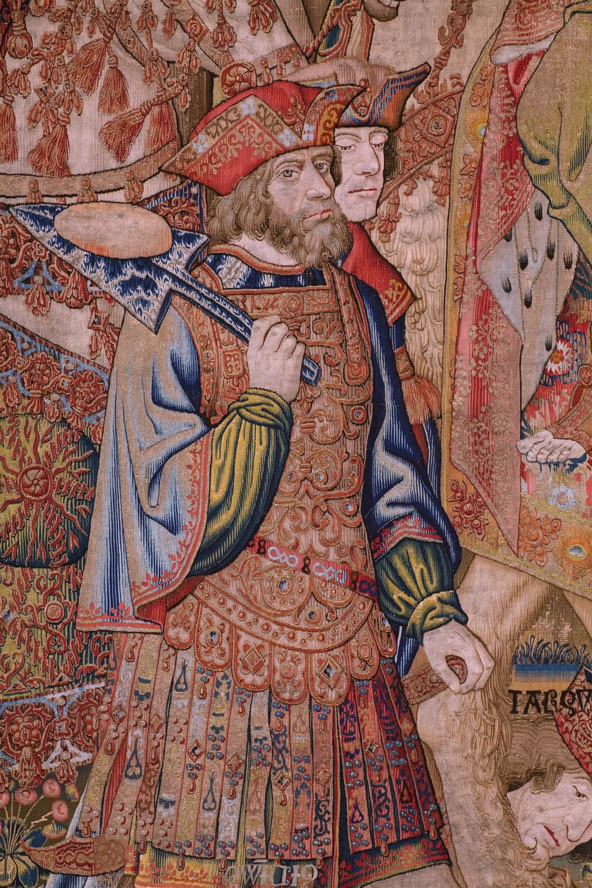 flamsk billedvev. Series Moralities: The Virtue of the honors (De deugd van de Honores, The Virtue of the honors). ca 1520. Detalj av Flemish School