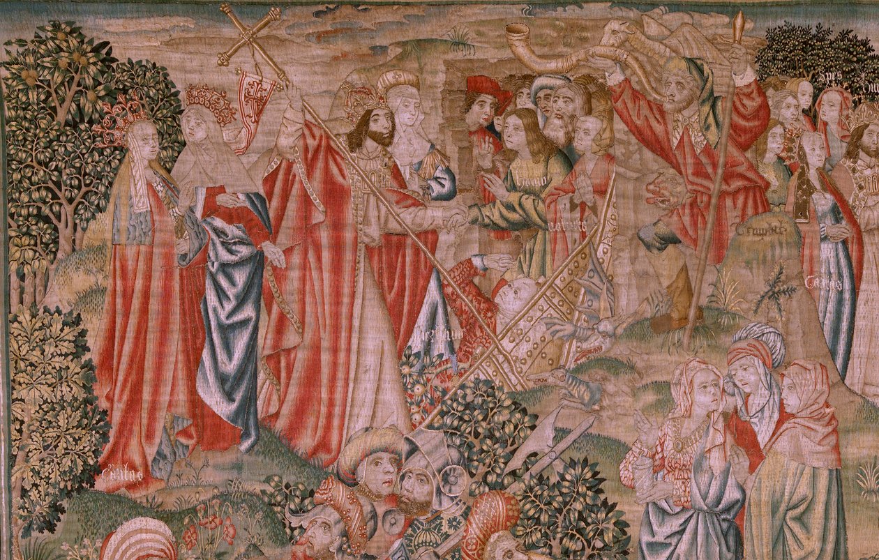 flamsk billedvev. Serien Redemption of Man eller laster og dyder. Kristi oppstandelse (Resurrección de Cristo). Åttende billedvev i serien (den første av de som ble holdt i Burgos). Produsere Brussel. Ca 1510. Stoff Silke og ull, 7 renninger pr cm. av Flemish School