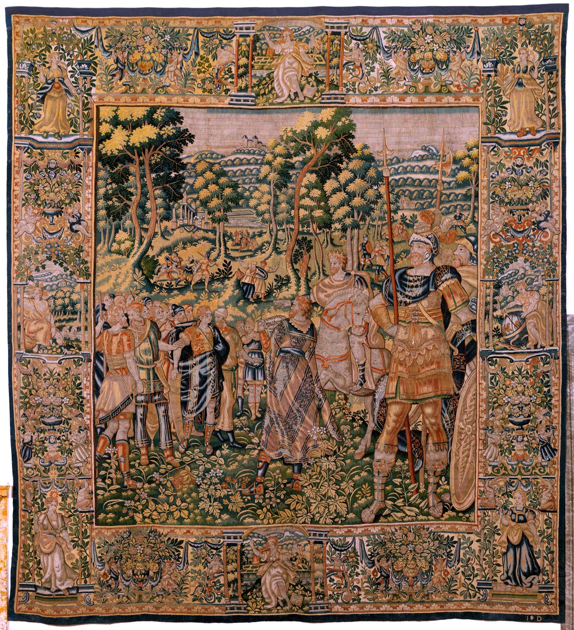 flamsk billedvev. Serien Story of Cyrus. No II Astyages gjenkjenner Cyrus (Ciro reconocido por Astiages). Anonym, basert på Michiel Coxcie. Atelier Antwerpen. Silke og ull. Ca 1590. av Flemish School