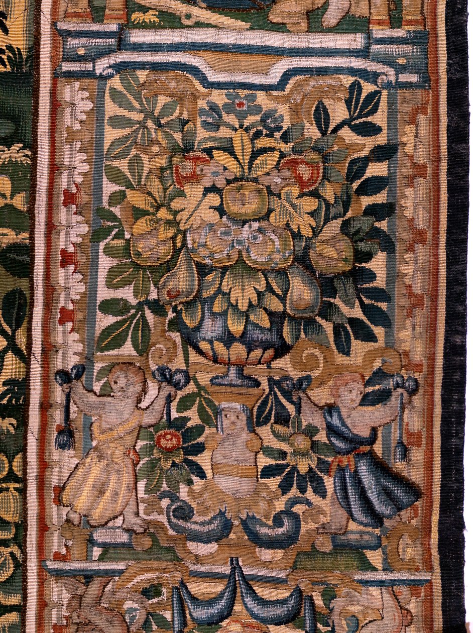flamsk billedvev. Serien Story of Cyrus. No V Kamp mellom to krigere og Cyrus død (Combate de dos guerreros y muerte de Ciro). Anonym, basert på Michiel Coxcie. Atelier Antwerpen. Silke og ull. Ca 1590. av Flemish School