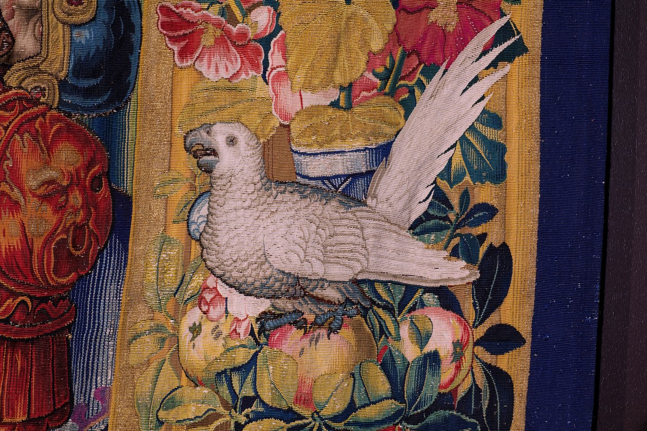 flamsk billedvev. Serien The Apocalypse: Saint Michael beseirer dragen. Atelier Willem Dermoyen, Brussel. Ca 1553-1555. Detalj. av Flemish School