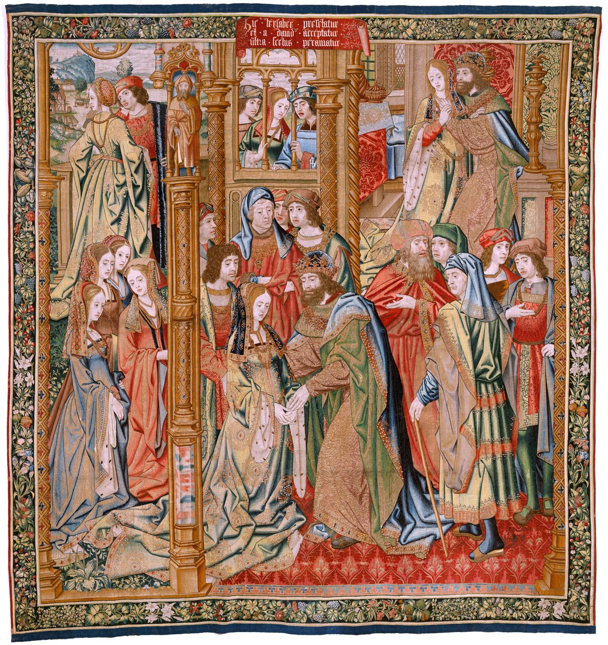 flamsk billedvev. Serien Davids og Batsebas historie. Ekteskap mellom David og Batseba (Casamiento de David y Betsabé). Andre panel i serien. Anonym modell. Ukjent produksjon, Brussel. 1505. Stoff Gull, silke og ull. av Flemish School