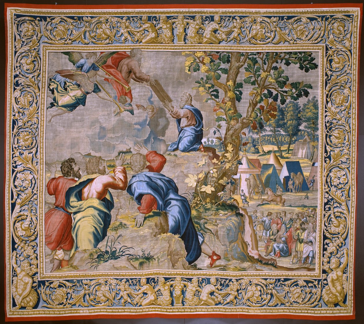 flamsk billedvev. Serien The History of Moses. Moses ved Sinai-fjellet. Atelier Joost van Herzele. Ca 1550. av Flemish School