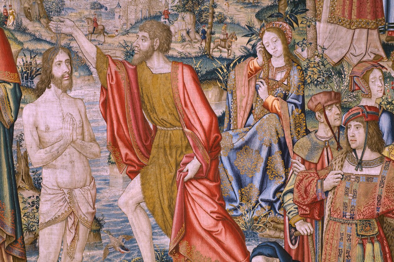 flamsk billedvev. Serien The History of Saint John the Baptist: The Baptism of Christ (Het doopsel van Christus). Brussel atelier. 1515-1520. av Flemish School