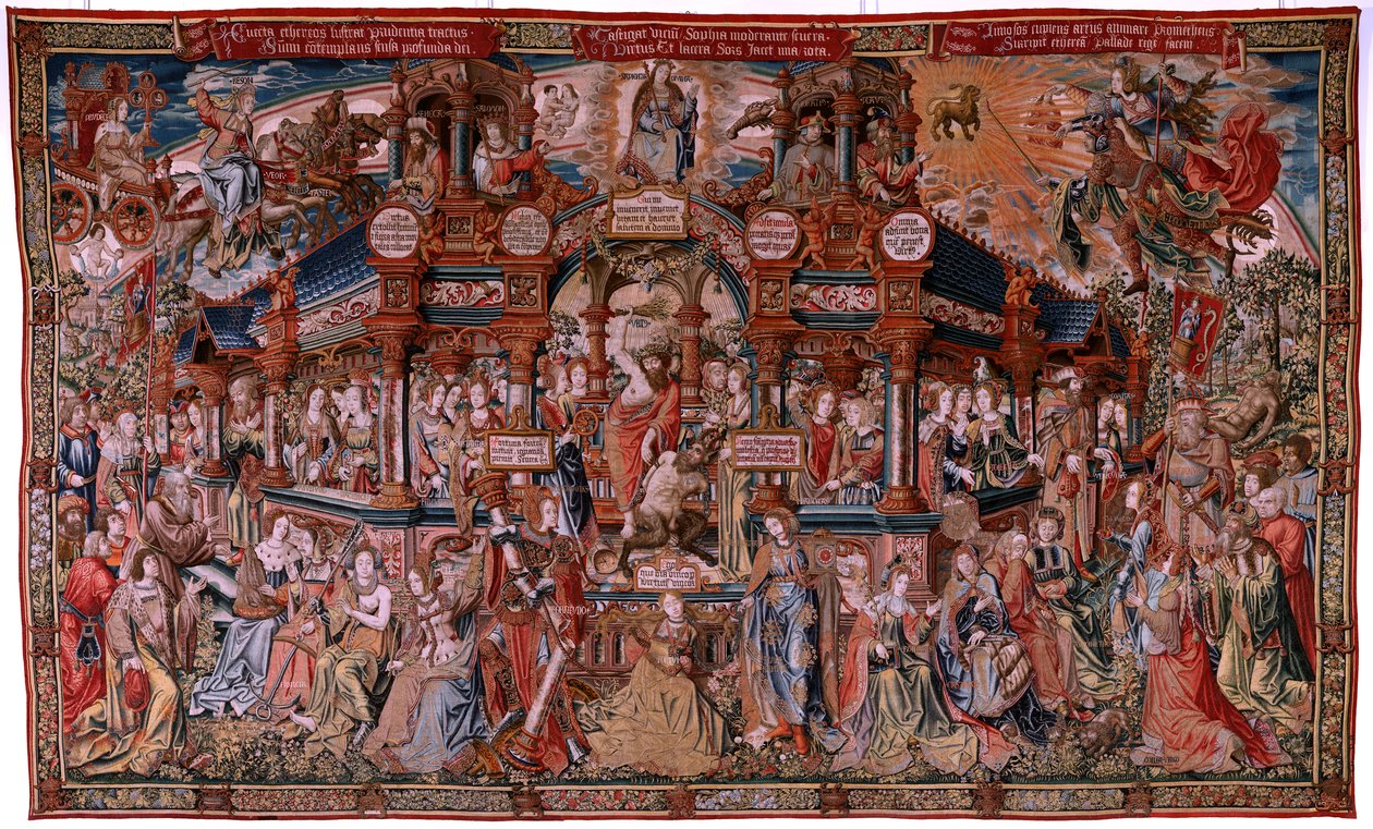 flamsk billedvev. Serien The Honours. Dyd (La Virtu, El Vicio). Åttende billedvev i serien. Modelltegnere fra kretsen til Bernard van Orley og Jan Gossaert (Mabuse). Produksjon Pieter van Aelst, Brussel. Ca 1550. Stoff Gull, sølv, silke a av Flemish School