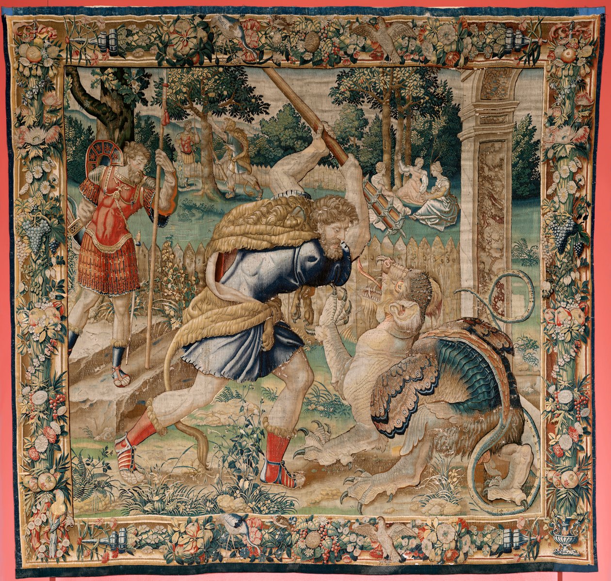 flamsk billedvev. Serien The Labors of Hercules. Hercules i Hesperides hage (Hércules en el jardín de las Hespérides). Femte billedvev i den eksisterende serien. Ukjent modell. Produksjon Willem Dermoyen, Brussel. Ca 1528. Stoff Silke og ull. av Flemish School