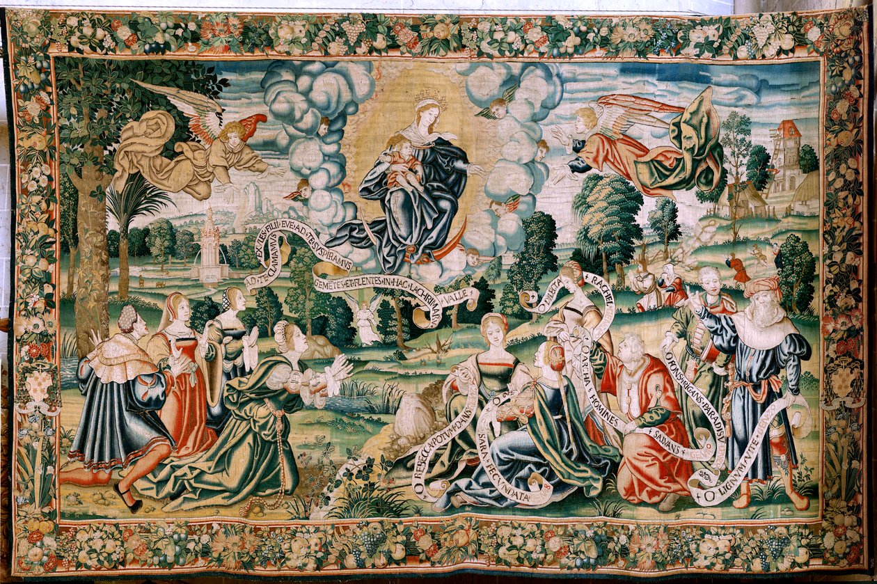 flamsk billedvev. Serien The Hail. Ad te clamamus. Andre billedvev i serien. Produser Brussels verksteder, en mulig produksjon av Marc Crétif. Ca 1528. Størrelse 429 x 646 cm. Stoff Silke og ull. Plassering katedralen i Palencia. Opprinnelse Et legat av av Flemish School