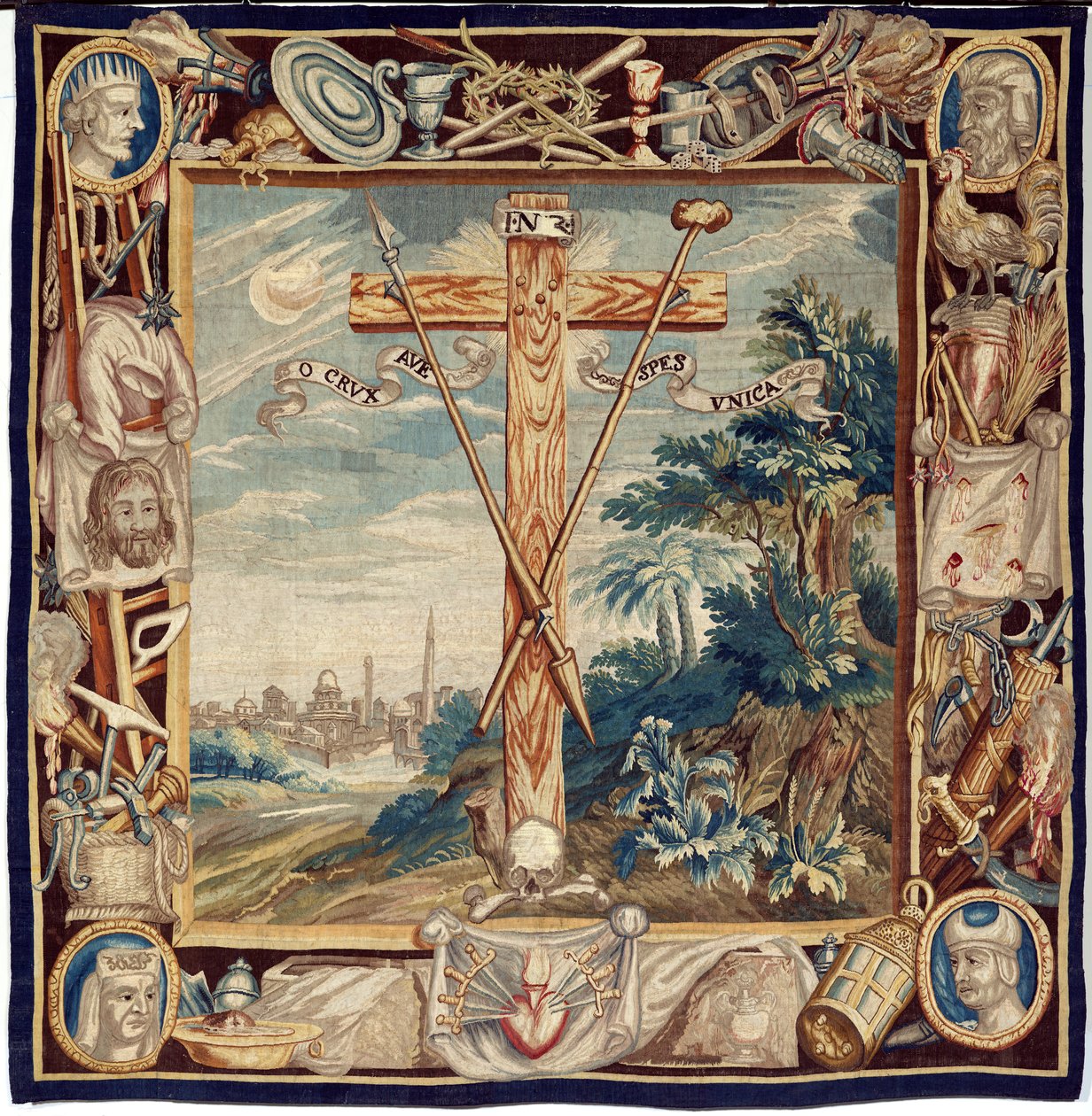 flamsk billedvev. Glorifiseringen av det hellige kors. 17. århundre. Eiendommen til kirken Sint-Walburgakerk Oudenaarde (Dekenij van de Sint-Walburga). av Flemish School