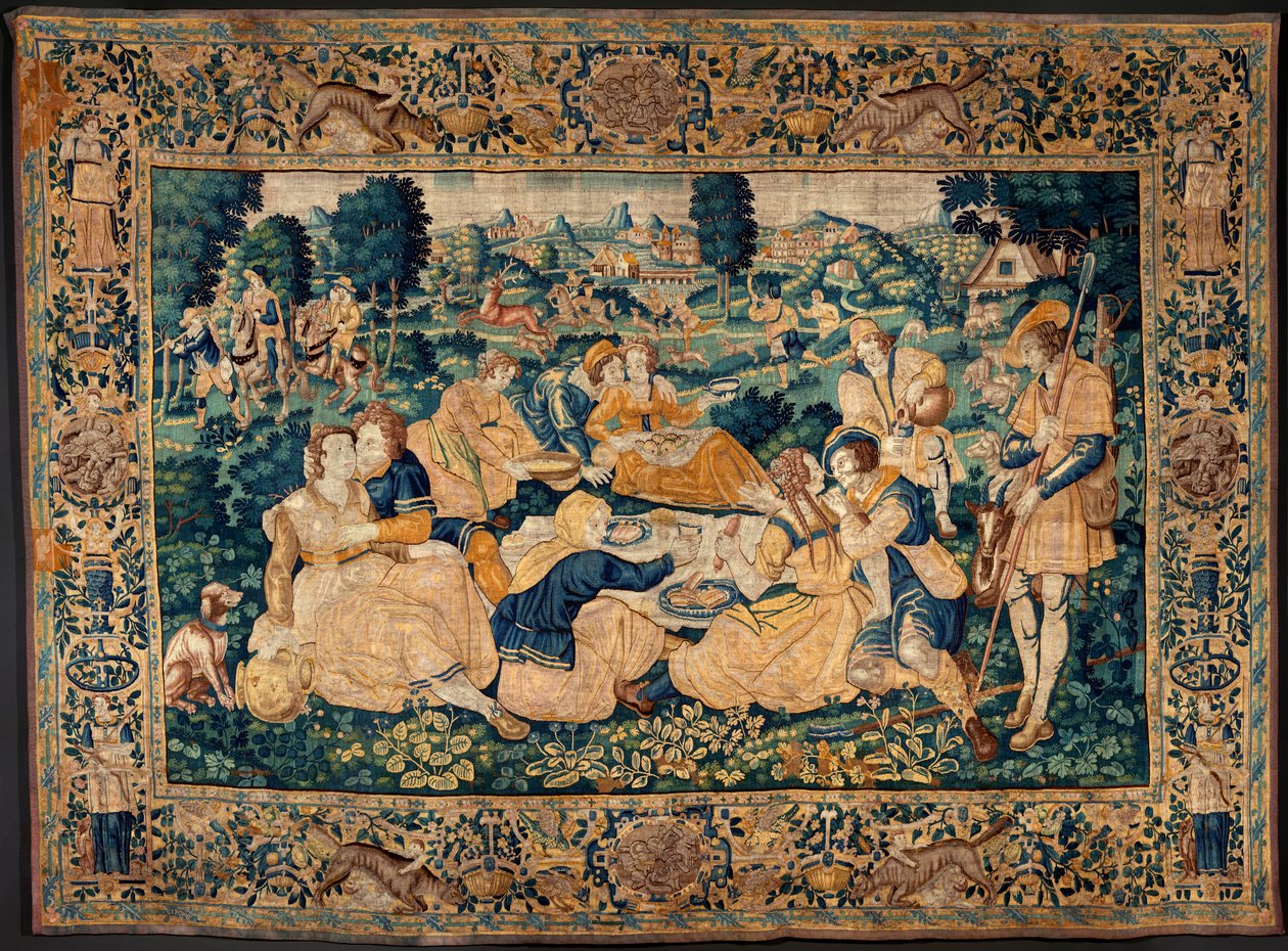 flamsk billedvev. Landmåltidet. Atelier i Oudenaarde. 331x465 cm. Iinv (83073)-8 / 00008. 1600-tallet. av Flemish School