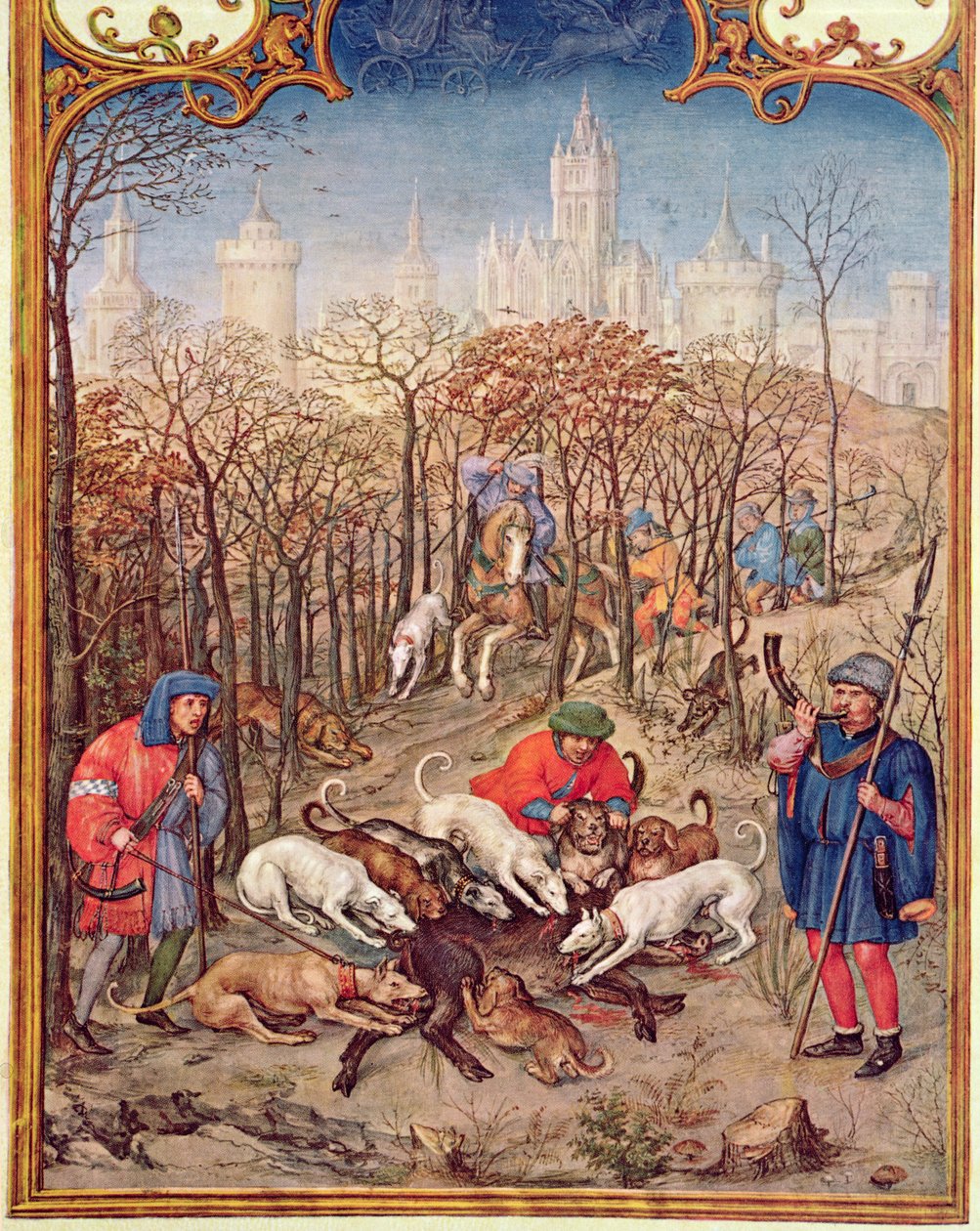 Fol.12v Desember måned: Jakt på villsvin, fra Breviarium Grimani, ca. 1515 av Flemish School