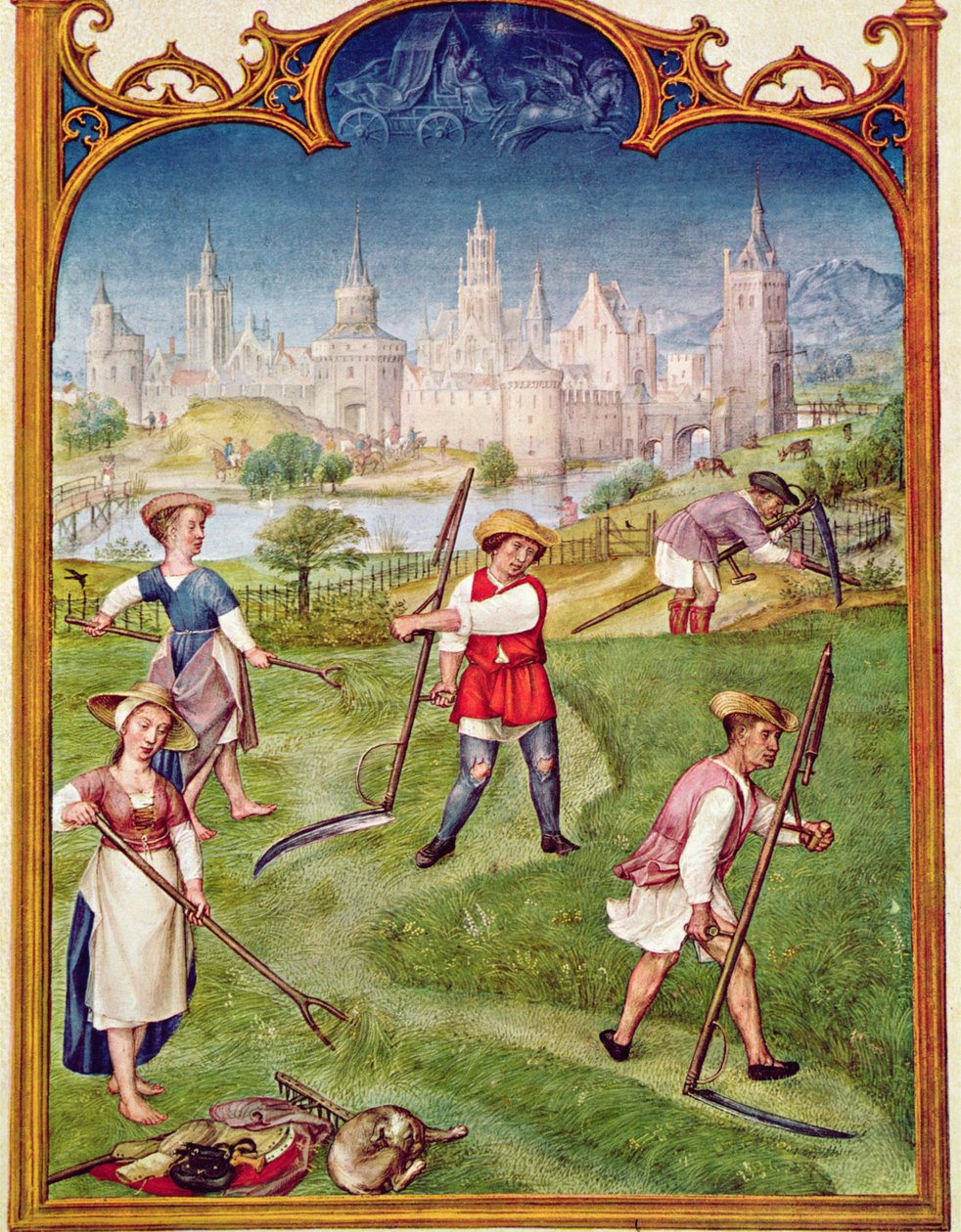 Fol 6v Juni måned: Høsting, fra Breviarium Grimani, ca. 1515 av Flemish School