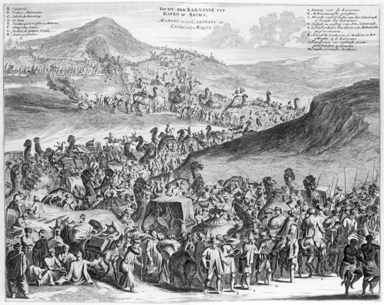 Hajj-karavane fra Kairo til Mekka, fra Description de lAfrique av O. Dapper, 1686 av Flemish School