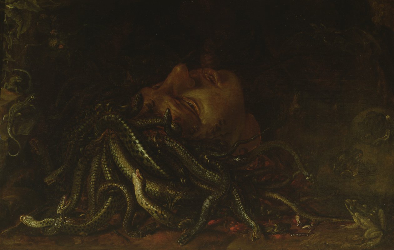 Leder av Medusa (olje på panel) av Flemish School